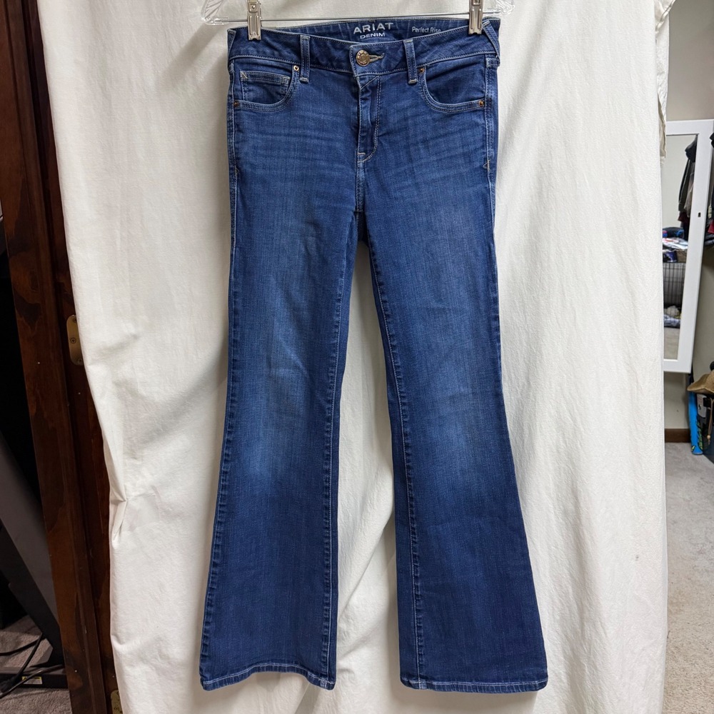 Ariat Denim Perfect Rise Flare Jeans Medium Wash Blue Womens 28R country cowgirl